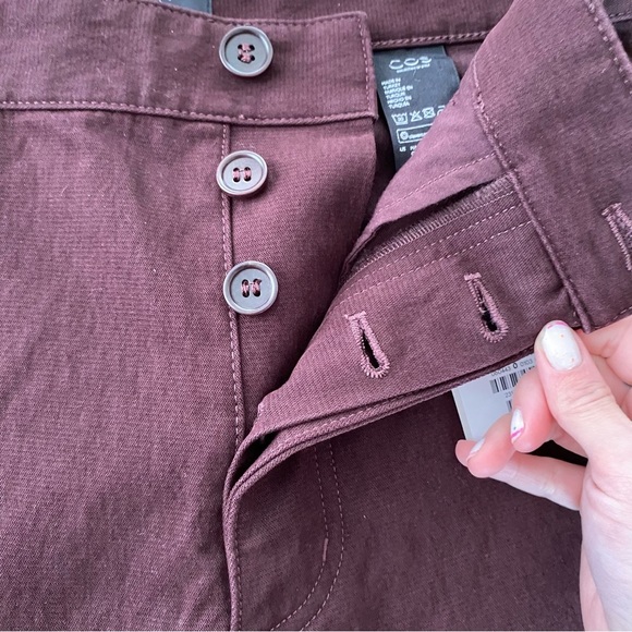 NWT COS Relaxed Button Up Chinos Trousers Purple Cotton Nylon Spandex High Rise - Picture 12 of 14